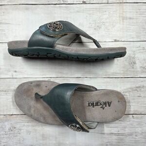 Alegria Thong Sandals Womens 37(7) Teal Mol-625 Leather Rocker Bottom Flip Flops